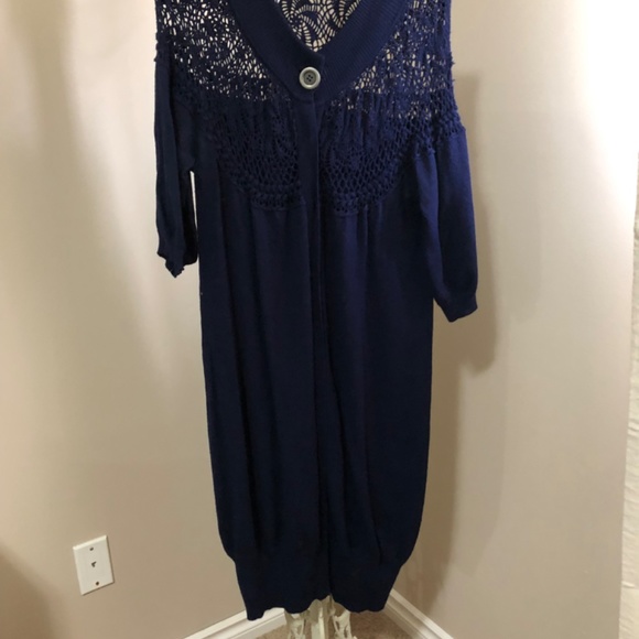 Long Navy Blue Sweater Dress-  lacy/crochet detail (large) - Picture 6 of 7